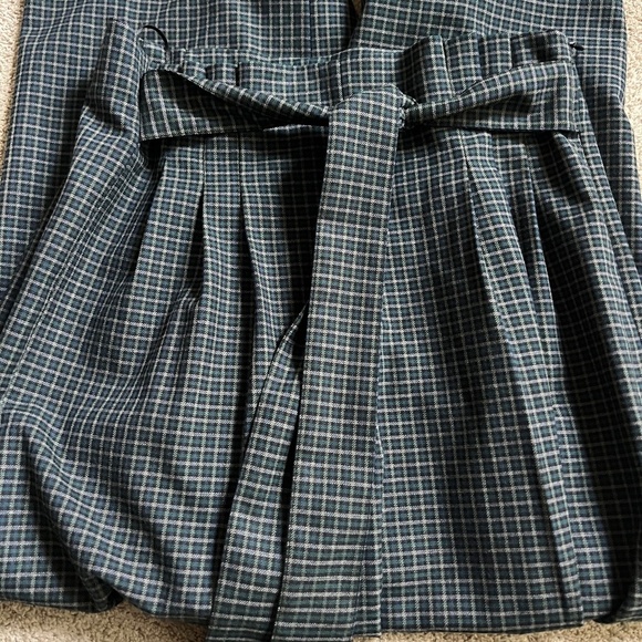 Zara Wide Leg Crop Front Tie Pleated Culotte Pants Plaid Size Large - Picture 8 of 8